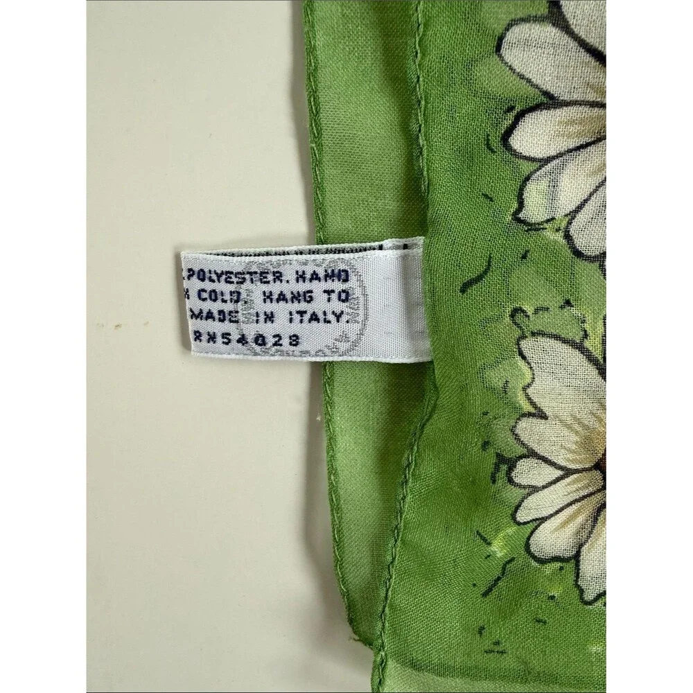 SMALL SQUARE DAISY GINGHAM SHEER SCARF GREEN YELLOW WHITE BANDANA  17
